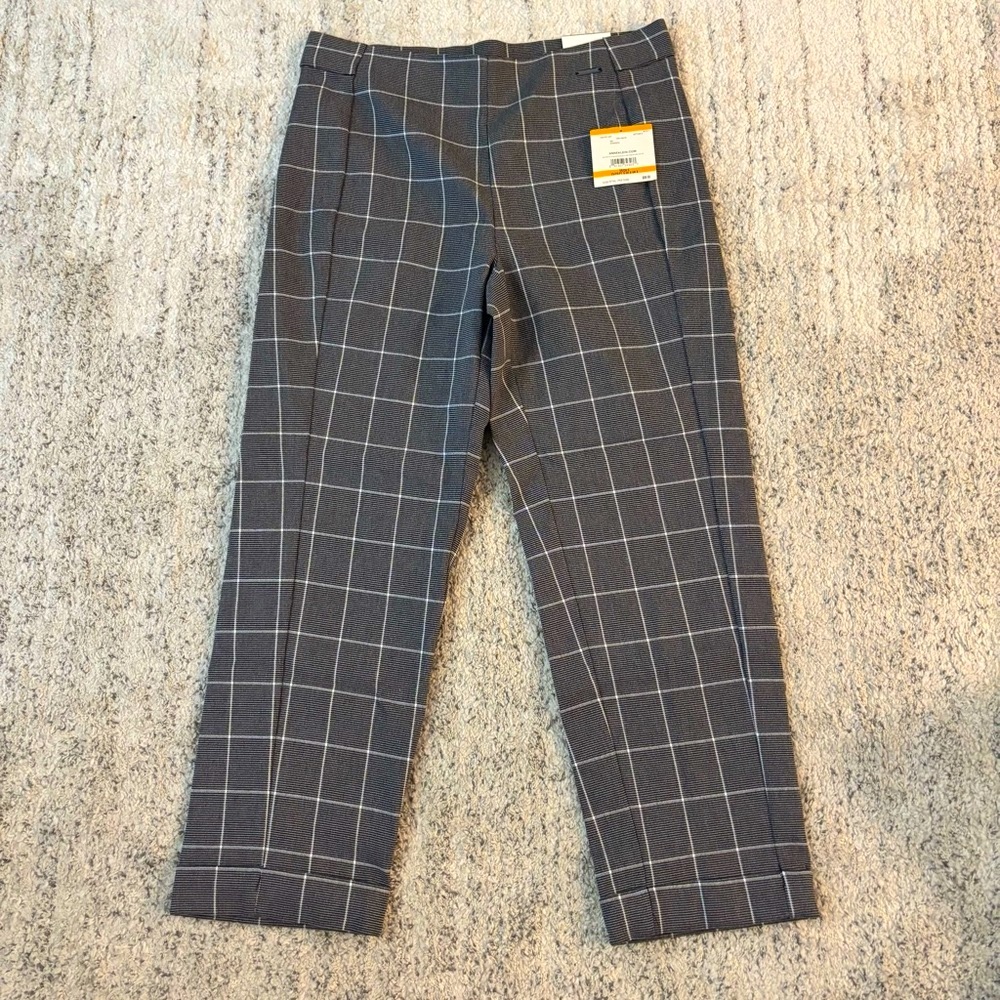 Anne Klein Gray Slim Crop Checkered Trousers Size Small - Picture 2 of 2